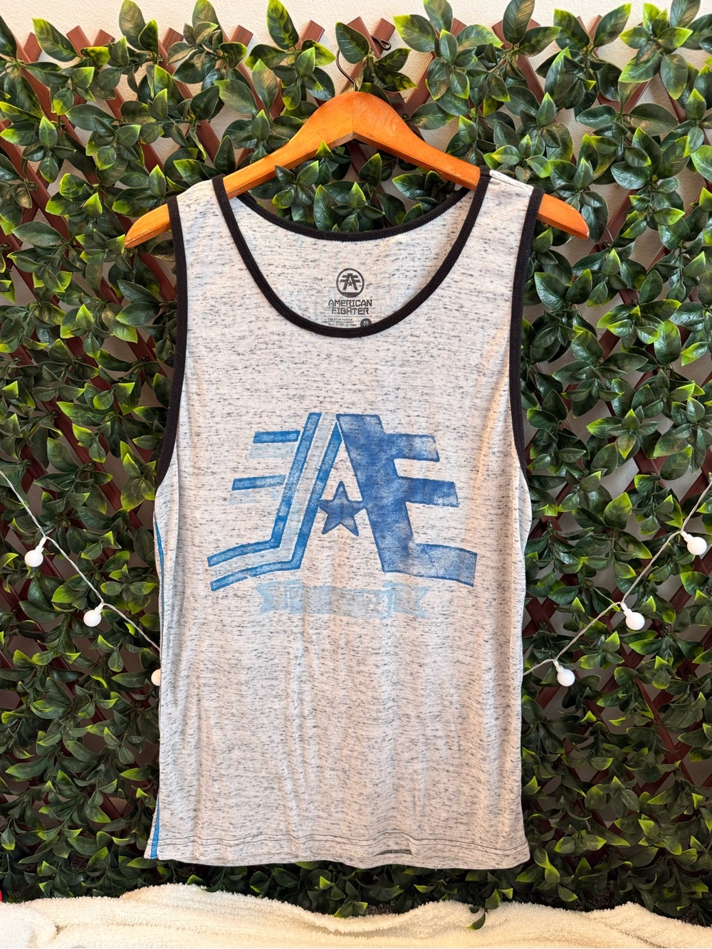 American Fighter Gray Graphic Tank Top Blue Logo Men’s XL